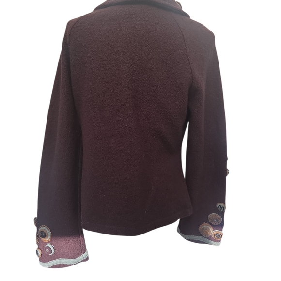 Embroidered CoVelo Chocolate Brown Women's Pea Coat Blazer Business Suit - Picture 3 of 16